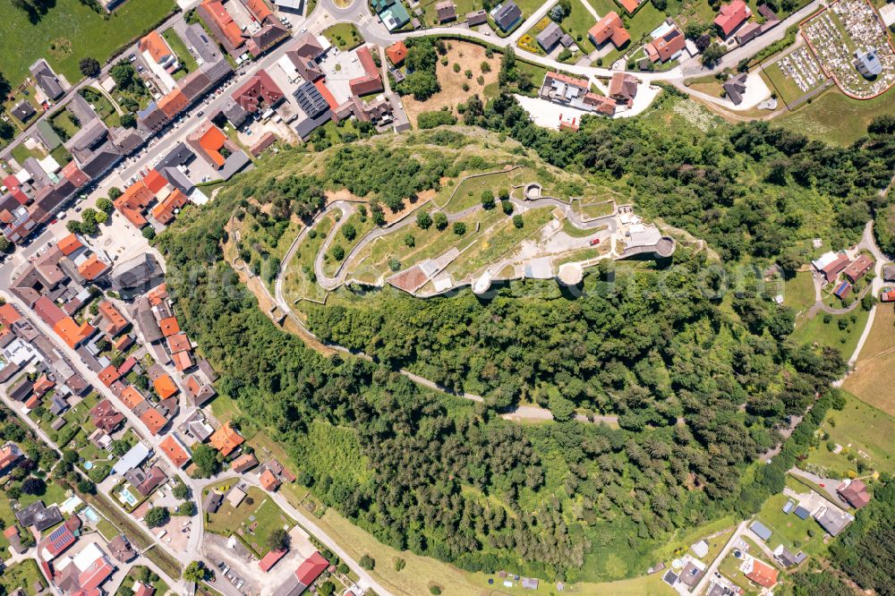 Vertical aerial photograph Griffen - Vertical aerial view from the satellite perspective of the ruins and vestiges of the former castle Griffen in Kaernten, Austria