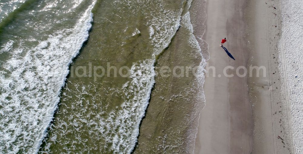 Vertical aerial photograph Binz - Vertical aerial view from the satellite perspective of the beach landscape along the of Baltic Sea in Binz in the state Mecklenburg - Western Pomerania, Germany