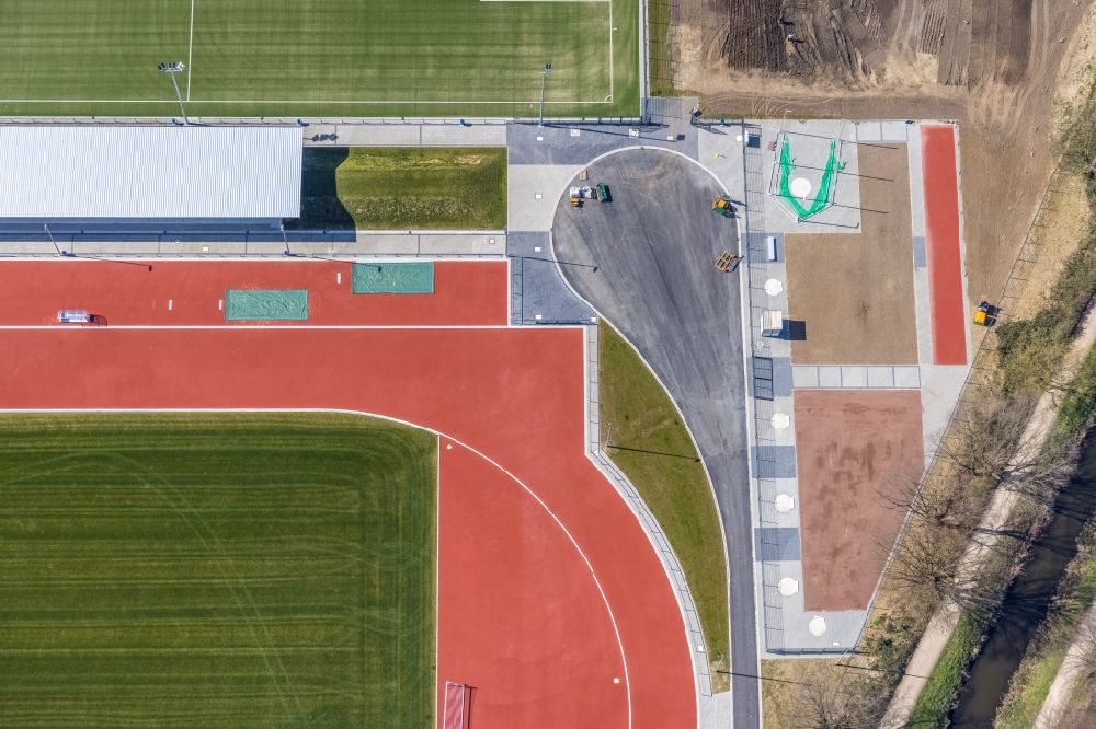 Vertical aerial photograph Dinslaken - Vertical aerial view from the satellite perspective of the construction site ensemble of sports grounds in Dinslaken at Ruhrgebiet in the state North Rhine-Westphalia
