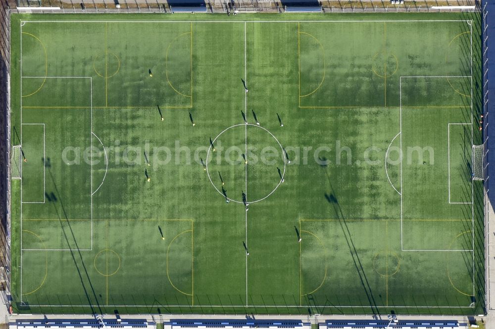 Vertical aerial photograph Debrecen - Vertical aerial view from the satellite perspective of the sports grounds and football pitch DEAC University Sports Center in Debrecen in Hajdu-Bihar, Hungary