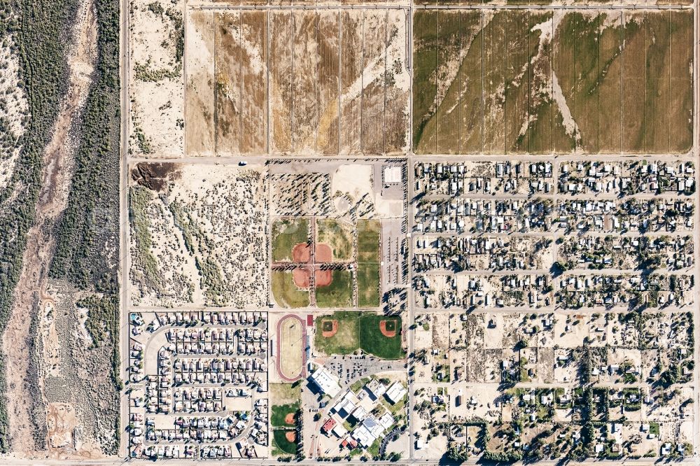 Vertical aerial photograph Mohave Valley - Vertical aerial view from the satellite perspective of the city view on down town in Mohave Valley in Arizona, United States of America
