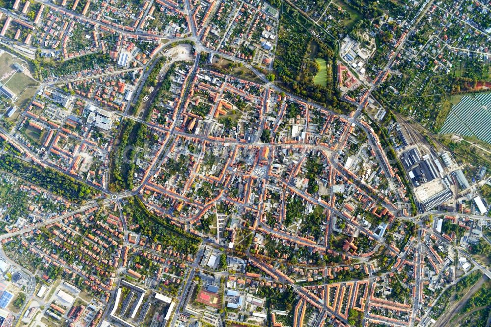 Vertical aerial photograph Stendal - Vertical aerial view from the satellite perspective of the City view of the city area of in Stendal in the state Saxony-Anhalt, Germany