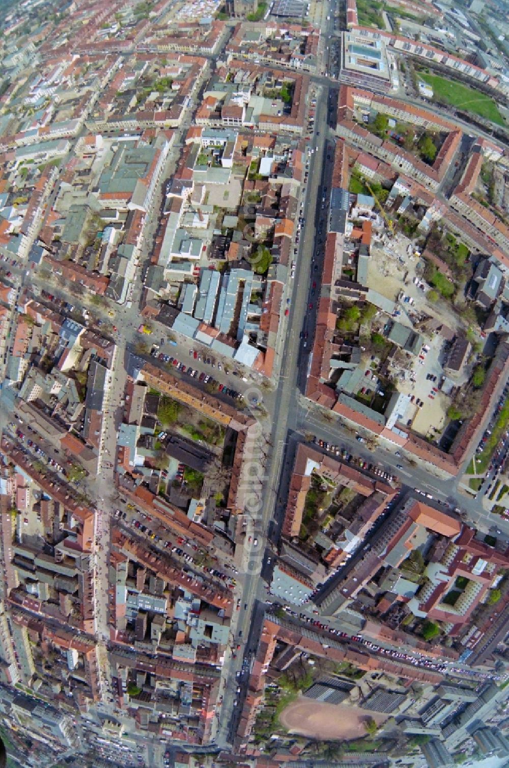 Vertical aerial photograph Potsdam - Vertical aerial view from the satellite perspective of the the city center in the downtown area Charlottenstrasse - Friedrich-Ebert-Strasse in Potsdam in the state Brandenburg, Germany