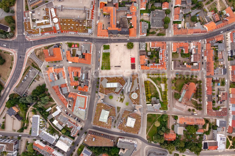Vertical aerial photograph Eberswalde - Vertical aerial view from the satellite perspective of the the city center in the downtown area on street Am Markt in Eberswalde in the state Brandenburg, Germany