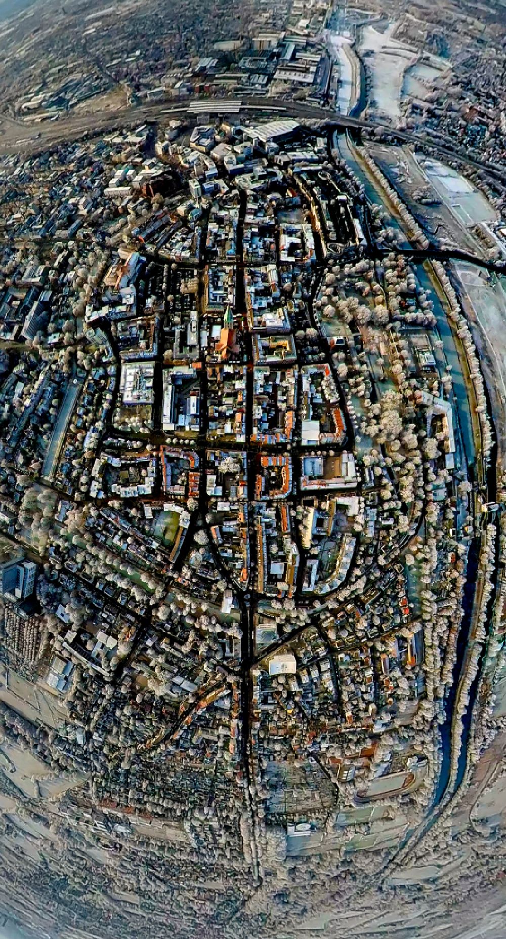 Vertical aerial photograph Hamm - Vertical aerial view from the satellite perspective of the the city center in the downtown area in Hamm at Ruhrgebiet in the state North Rhine-Westphalia, Germany