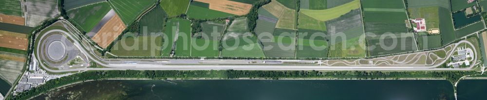 Vertical aerial photograph Aschheim - Vertical aerial view from the satellite perspective of the test track and practise place on the BMW measuring area Aschheim in the district on street Bayernwerkweg of Neufinsing in Aschheim in the federal state Bavaria, Germany