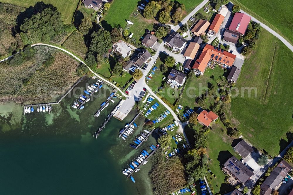 Vertical aerial photograph Breitbrunn am Chiemsee - Vertical aerial view from the satellite perspective of the riparian areas on the lake area of Chiemsee in Breitbrunn am Chiemsee in the state Bavaria, Germany
