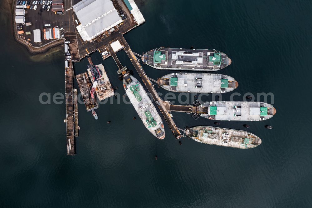 Vertical aerial photograph Bainbridge Island - Vertical aerial view from the satellite perspective of the shipyard on the banks WA State Ferry Maintenance Facility in Bainbridge Island in Washington, United States of America